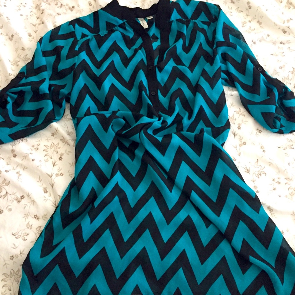 Tacera / Sheer Teal and Black Tunic Size XL